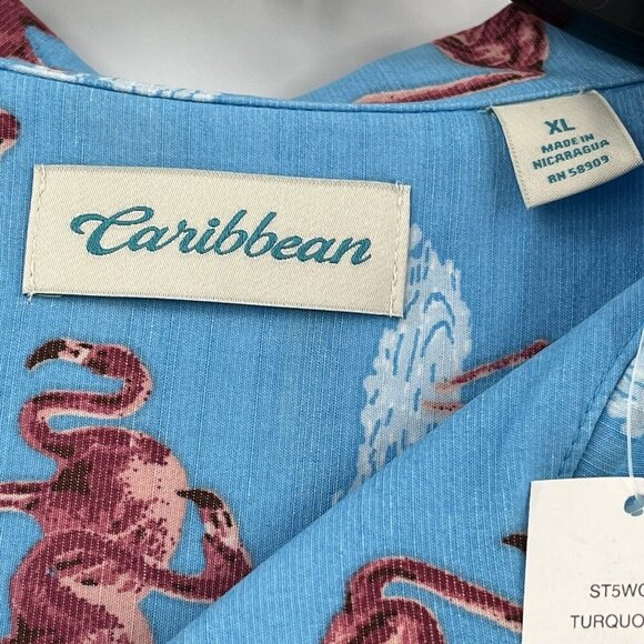 NEW Caribbean Roundtree & Yorke Hawaiian Shirt Men's Size XL Tropical Flamingos - Picture 3 of 7